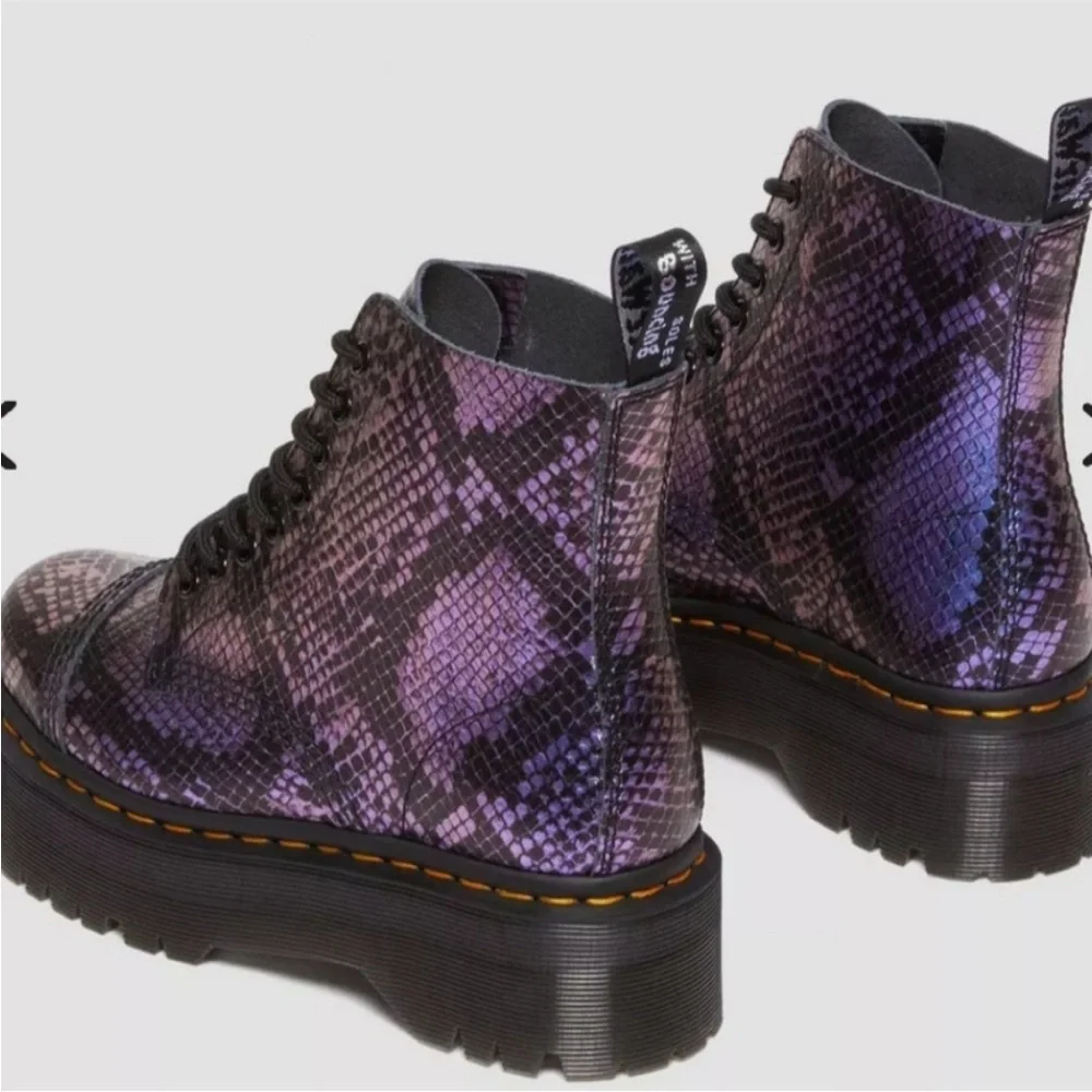 Dr Marten Platform Boots Sinclair Combat Zip in Snake Embossed Metallic